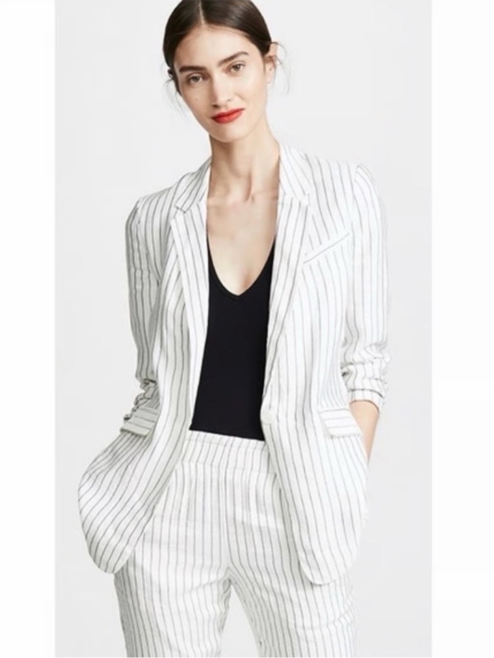 Joie White Pinstripe Linen Women's Blazer - Modern Tailored Jacket